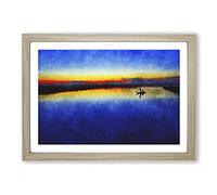 Boat Under The Sunset Vol.2 Painting Framed Print | A2 Oak Framed Wall Art | Ready to Hang | Modern Vehicle Picture | Living Room Bedroom Lounge Office