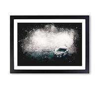 Boat Upon Granges River in India Paint Splash Framed Print | A2 Black Framed Wall Art | Ready to Hang | Modern Vehicle Picture | Living Room Bedroom Lounge Office