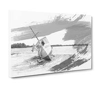 Boat Upon the Shore beach V1 Canvas Print | Gallery Wrapped 30mm Frame Wall Art | 20x14 inches | Ready to Hang | Coastal Seascape Picture | Living Room Bedroom Lounge Office