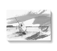 Boat Upon the Shore beach V1 Modern Canvas Wall Art Print Ready to Hang, Framed Picture for Living Room Bedroom Home Office Décor, 76x50 cm (30x20 Inch)