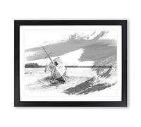 Boat Upon the Shore beach V1 Modern Framed Print | A2 Black Framed Wall Art | Ready to Hang | Modern Vehicle Picture | Living Room Bedroom Lounge Office