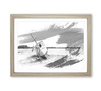 Boat Upon the Shore beach V1 Modern Framed Wall Art Print, Ready to Hang Picture for Living Room Bedroom Home Office Décor, Oak A3 (46 x 34 cm)