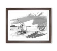 Boat Upon the Shore beach V1 Modern Framed Wall Art Print, Ready to Hang Picture for Living Room Bedroom Home Office Décor, Walnut A3 (46 x 34 cm)