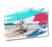 Boat Upon the Shore beach V2 Canvas Print | Gallery Wrapped 30mm Frame Wall Art | 30x20 inches | Ready to Hang | Coastal Seascape Picture | Living Room Bedroom Lounge Office