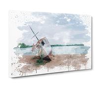 Boat Upon the Shore beach V3 Canvas Print | Gallery Wrapped 30mm Frame Wall Art | 24x16 inches | Ready to Hang | Coastal Seascape Picture | Living Room Bedroom Lounge Office