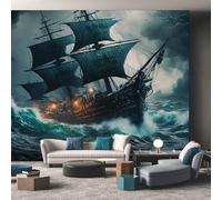 Boat Wallpaper for Living Room, Pirate Ship Storm Wall Mural for Bedroom, Non-Woven Photo Wallpaper Home Decor 200X140cm, Wall Decoration D7