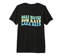 Boat Waves Sun Rays Lake Days Funny Retro Summer Graphic Premium T-Shirt