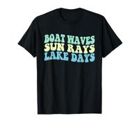 Boat Waves Sun Rays Lake Days Funny Retro Summer Graphic T-Shirt