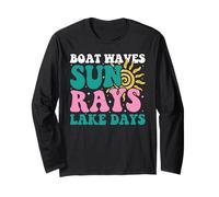 Boat Waves Sun Rays Lake Days Groovy Summer Vacation Long Sleeve T-Shirt