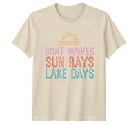 Boat Waves Sun Rays Lake Days Lake Life Summer Boating Mens T-Shirt Womens Graphic Tee Unisex Vacation Top L
