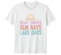Boat Waves Sun Rays Lake Days Lake Life Summer Boating Mens T-Shirt Womens Graphic Tee Unisex Vacation Top 2XL White