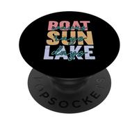 Boat Waves Sun Rays Lake Days Retro Summer Vacation PopSockets Adhesive PopGrip