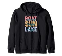 Boat Waves Sun Rays Lake Days Retro Summer Vacation Zip Hoodie