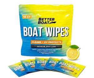 Boat Wipes Cleaning & UV Protectant 10ct Indvidually Wrapped, Marine Vinyl Cleaner and Protector for Boat Seats Console and Dash, Non Greasy Matte Finish - Better Boat