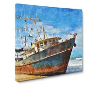 Boat Wreck On The Beach Canvas Print | Gallery Wrapped 30mm Frame Wall Art | 20x20 inches | Ready to Hang | Coastal Seascape Picture | Living Room Bedroom Lounge Office