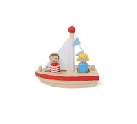 Boats and Buddies, Friends by Jack Rabbit Creations, 3 Piece Wooden Floating Bath Toys, Includes 2 Removable Play Figures, Water Table, Sink and Tub for Toddlers to