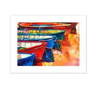 Boats And Pier Painting Art Print Canvas Premium Wall Decor Poster