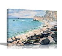 Boats at Etretat Beach By Claude Monet Canvas Prints Wall Decor Oil Painting reproduction Home Office Wallart Pictures 86 x 61cm (34 x 24 inches)