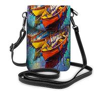 Boats Crossbody Cell Phone Purse Abstract Landscape Beach Harbor Artwork Fishing Sport WavesWallet Handbag