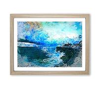 Boats Docked In The Harbour In Abstract Modern Art Framed Print | A2 Oak Framed Wall Art | Ready to Hang | Abstract Fantasy Picture | Living Room Bedroom Lounge Office