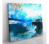 Boats Docked in the Harbour in Abstract Modern Canvas Wall Art Print Ready to Hang, Framed Picture for Living Room Bedroom Home Office Décor, 35x35 cm (14x14 Inch)