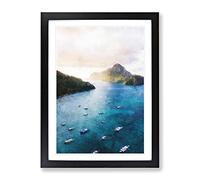 Boats In El Nido In The Philippines Painting Modern Framed Wall Art Print, Ready to Hang Picture for Living Room Bedroom Home Office Décor, Black A3 (34 x 46 cm)