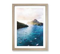 Boats In El Nido In The Philippines Painting Modern Framed Wall Art Print, Ready to Hang Picture for Living Room Bedroom Home Office Décor, Oak A3 (34 x 46 cm)