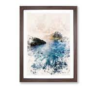 Boats In El Nido In The Philippines Watercolour Modern Framed Wall Art Print, Ready to Hang Picture for Living Room Bedroom Home Office Décor, Walnut A3 (34 x 46 cm)