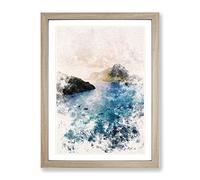 Boats In El Nido In The Philippines Watercolour Modern Framed Wall Art Print, Ready to Hang Picture for Living Room Bedroom Home Office Décor, Oak A3 (34 x 46 cm)