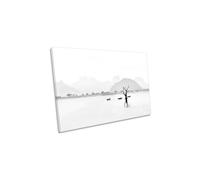 Boats in the Lake Fishermen Myanmar Asia Canvas Wall Art Picture Print CanvasGeeks White W18 inch x H12 inch x D20mm