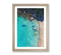 Boats In The Perhentian Islands Painting Modern Framed Wall Art Print, Ready to Hang Picture for Living Room Bedroom Home Office Décor, Oak A4 (34 x 25 cm)