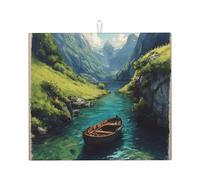Boats in The Valley Pattern Drying Mat Dish Mat Kitchen Easy Clean Dishes Draining Mats for Utensils Countertops Coffee Maker 46X61Cm