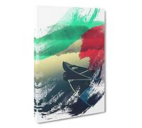 Boats on a Foggy Lake Forest V2 Canvas Print | Gallery Wrapped 30mm Frame Wall Art | 30x20 inches | Ready to Hang | Modern Landscape Picture | Living Room Bedroom Lounge Office