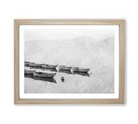 Boats On A Placid Lake Painting Modern Art Framed Print | A3 Oak Framed Wall Art | Ready to Hang | Modern Landscape Picture | Living Room Bedroom Lounge Office