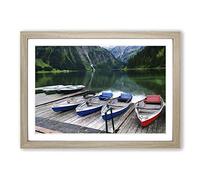 Boats on Jetty Lake & Mountains Framed Print | A2 Oak Framed Wall Art | Ready to Hang | Modern Landscape Picture | Living Room Bedroom Lounge Office