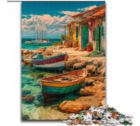 Boats on Resort Island 1000 Pieces Jigsaw Puzzle for Adults& Teens, Stress Reliever Staycation Kill Time Enhance Love between Couples (26x38cm)
