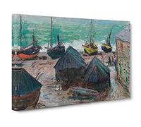 Boats On The Beach By Claude Monet Canvas Print | Gallery Wrapped 30mm Frame Wall Art | 30x20 inches | Ready to Hang | Impressionist Seascape Picture | Living Room Bedroom Lounge Office