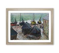 Boats On The Beach By Claude Monet Classic Painting Framed Print | A2 Oak Framed Wall Art | Ready to Hang | Classic Beach Picture | Living Room Bedroom Lounge Office