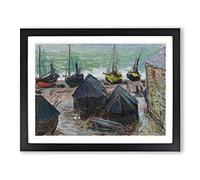 Boats On The Beach By Claude Monet Classic Painting Framed Print | A3 Black Framed Wall Art | Ready to Hang | Classic Beach Picture | Living Room Bedroom Lounge Office