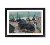 Boats On The Beach by Claude Monet Framed Print | A2 Black Framed Wall Art | Ready to Hang | Modern Beach Picture | Living Room Bedroom Lounge Office