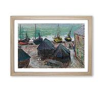 Boats On The Beach by Claude Monet Framed Print | A2 Oak Framed Wall Art | Ready to Hang | Modern Beach Picture | Living Room Bedroom Lounge Office