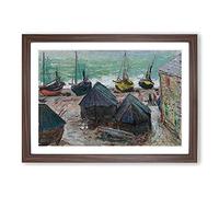 Boats On The Beach by Claude Monet Framed Print | A2 Walnut Framed Wall Art | Ready to Hang | Modern Beach Picture | Living Room Bedroom Lounge Office