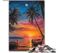 Boats on The Coast Oil Painting 1000 Pieces Jigsaw Puzzle for Adults& Teens, Help The Brain Exercise Addictive Toys to Cultivate Patience Perfect Decoration (26x38cm)