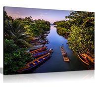Boats On White River Jamaica Nature Landscape Canvas Wall Art Picture Print (36x24)