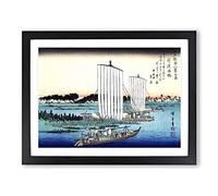 Boats Returning To Gyotoku By Utagawa Hiroshige Asian Japanese Framed Wall Art Print, Ready to Hang Picture for Living Room Bedroom Home Office Décor, Black A4 (34 x 25 cm)