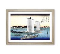 Boats Returning to Gyotoku by Utagawa Hiroshige Framed Print | A2 Oak Framed Wall Art | Ready to Hang | Asian Nature Picture | Living Room Bedroom Lounge Office