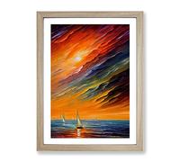 Boats Under The Sunset No.1 Framed Print | A2 Oak Framed Wall Art | Ready to Hang | Modern Landscape Picture | Living Room Bedroom Lounge Office