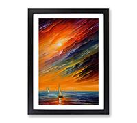 Boats Under The Sunset No.1 Framed Print | A4 Black Framed Wall Art | Ready to Hang | Modern Landscape Picture | Living Room Bedroom Lounge Office