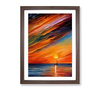 Boats Under The Sunset No.4 Framed Print | A3 Walnut Framed Wall Art | Ready to Hang | Modern Landscape Picture | Living Room Bedroom Lounge Office