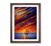 Boats Under The Sunset No.5 Framed Print | A2 Walnut Framed Wall Art | Ready to Hang | Modern Landscape Picture | Living Room Bedroom Lounge Office